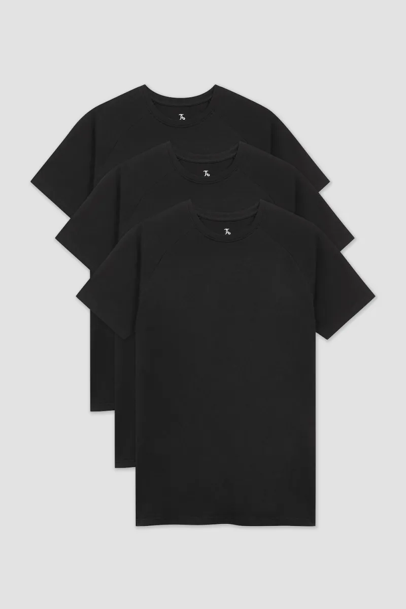 3 Pack Athletic Fit Crew Neck T-Shirt in Black