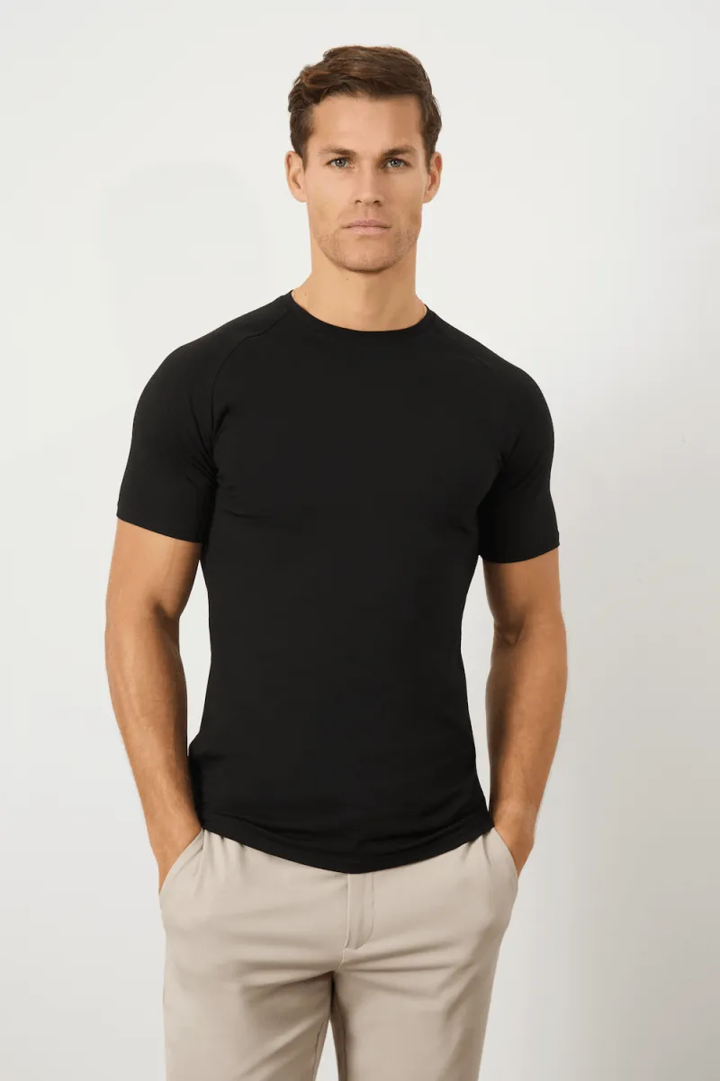 3 Pack Athletic Fit Crew Neck T-Shirt in Black
