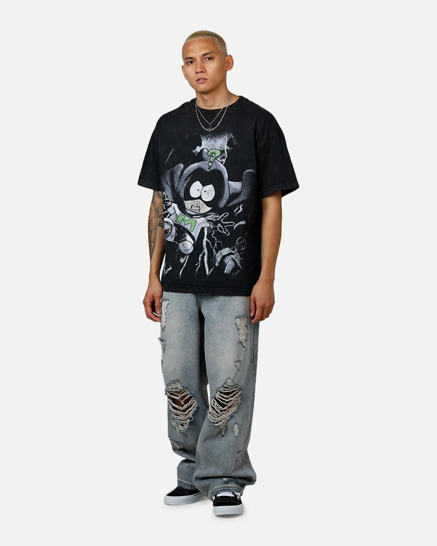 73 Studio X Cartoon Network South Park Mysterion Heavyweight T-Shirt Black Acidwash