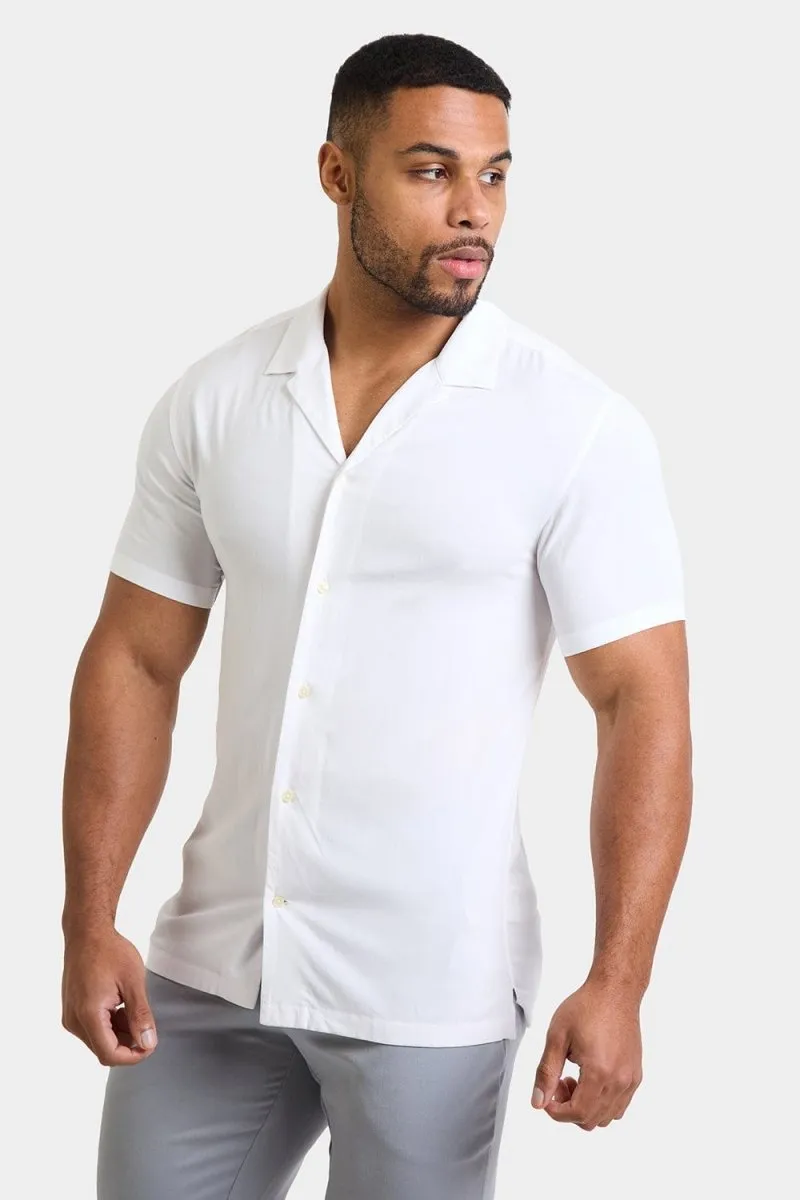Athletic Fit Viscose Shirt in White