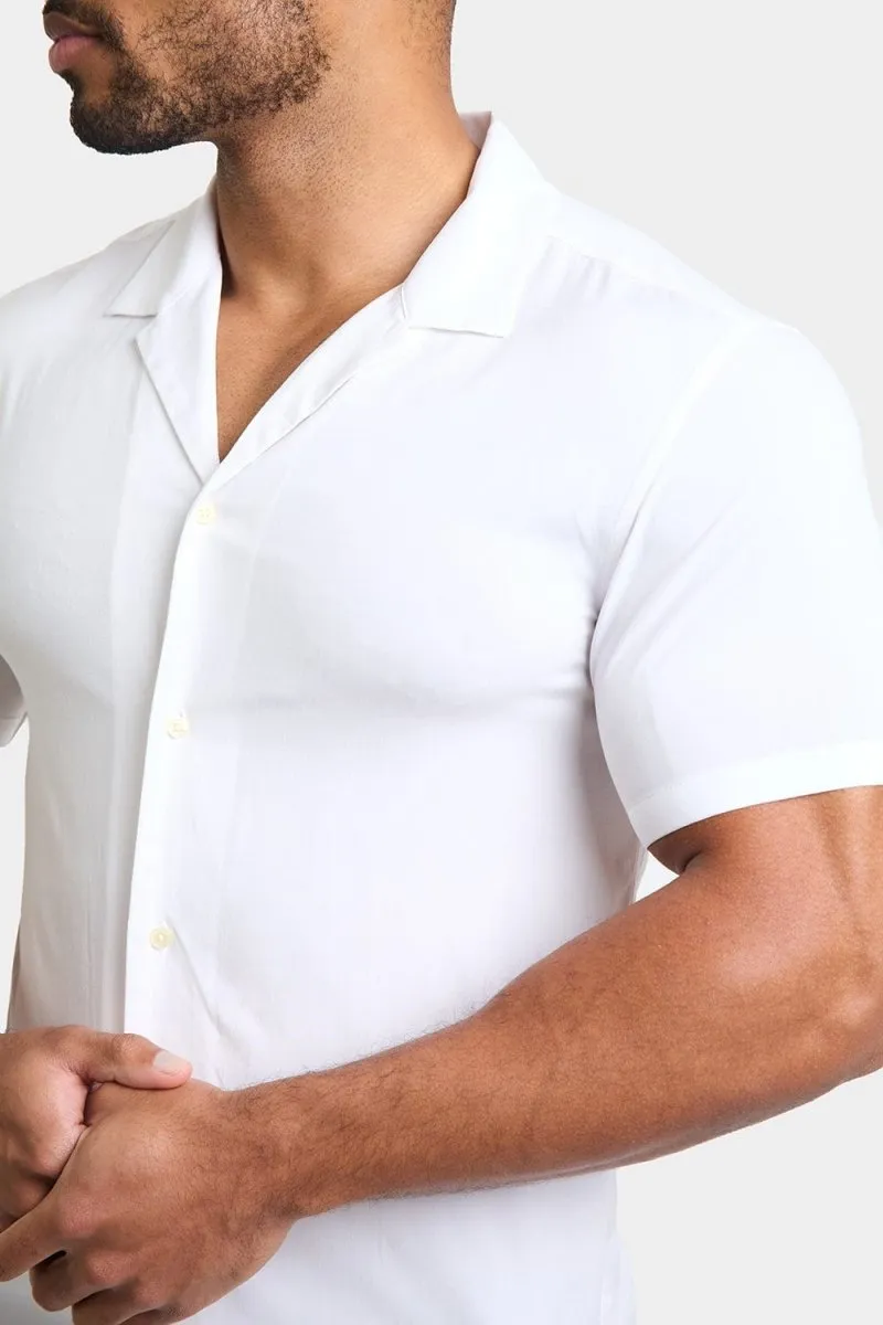 Athletic Fit Viscose Shirt in White