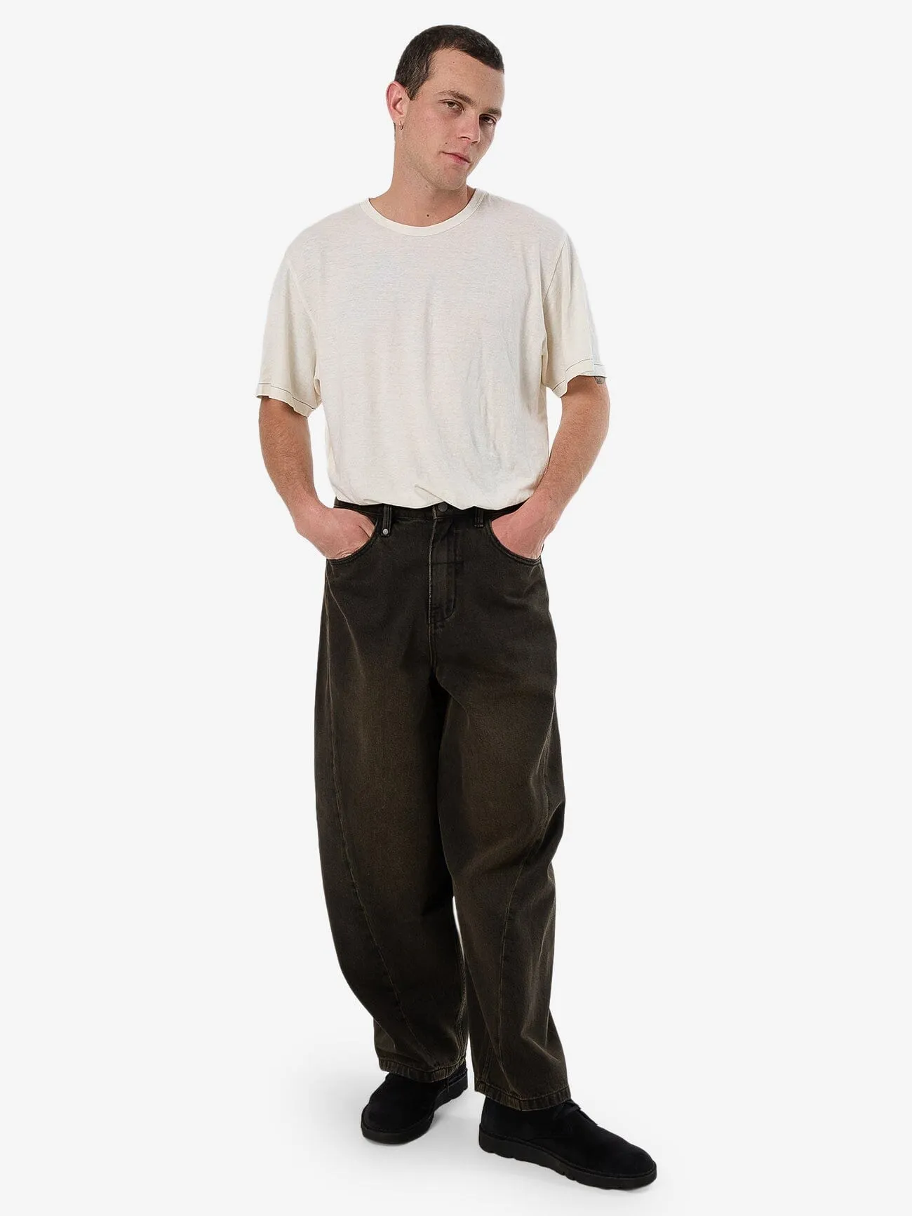 Barrel Leg Balloon Baggy Denim Jean - Dirty Olive Black