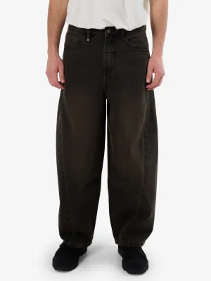Barrel Leg Balloon Baggy Denim Jean - Dirty Olive Black