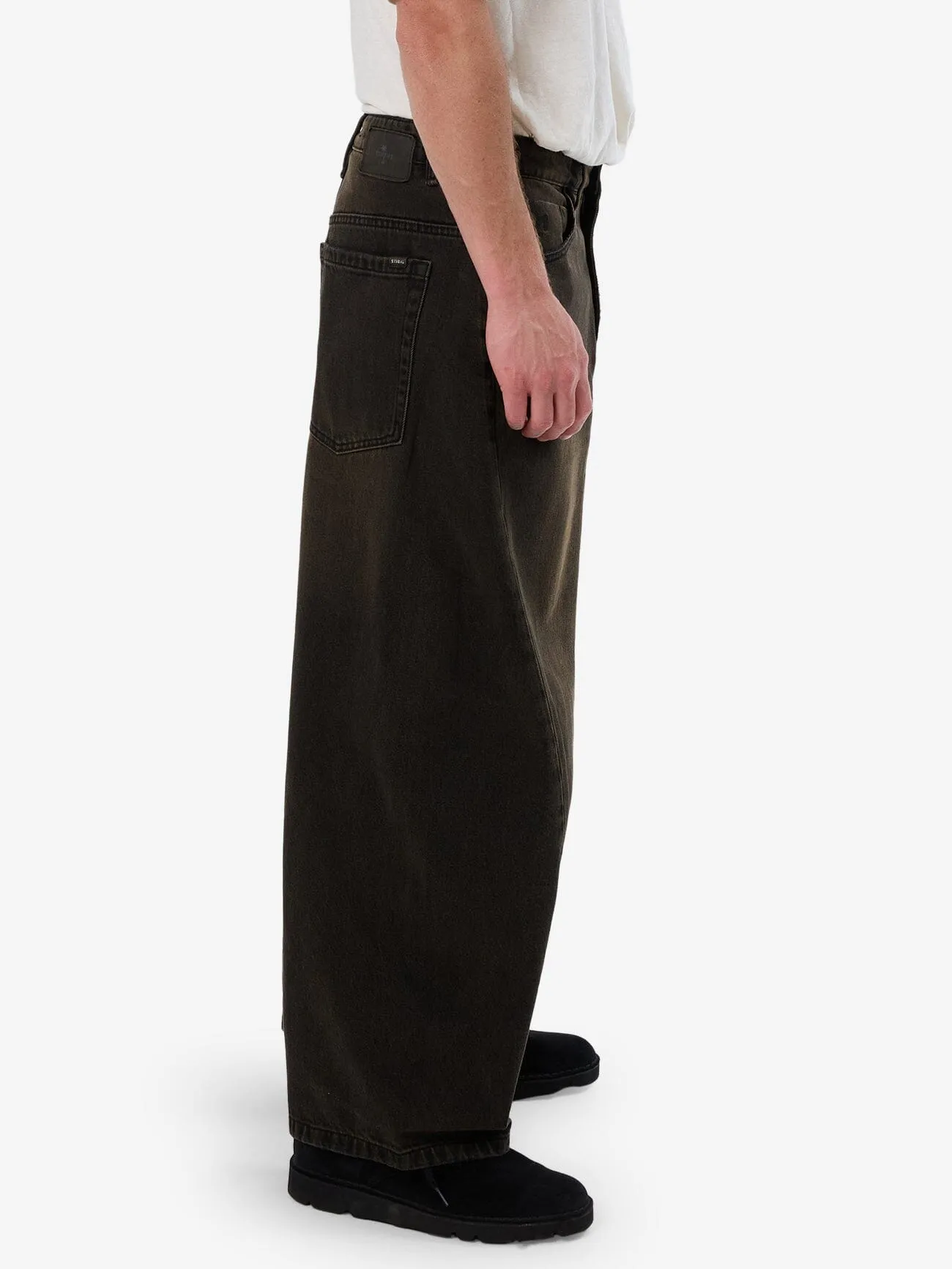 Barrel Leg Balloon Baggy Denim Jean - Dirty Olive Black