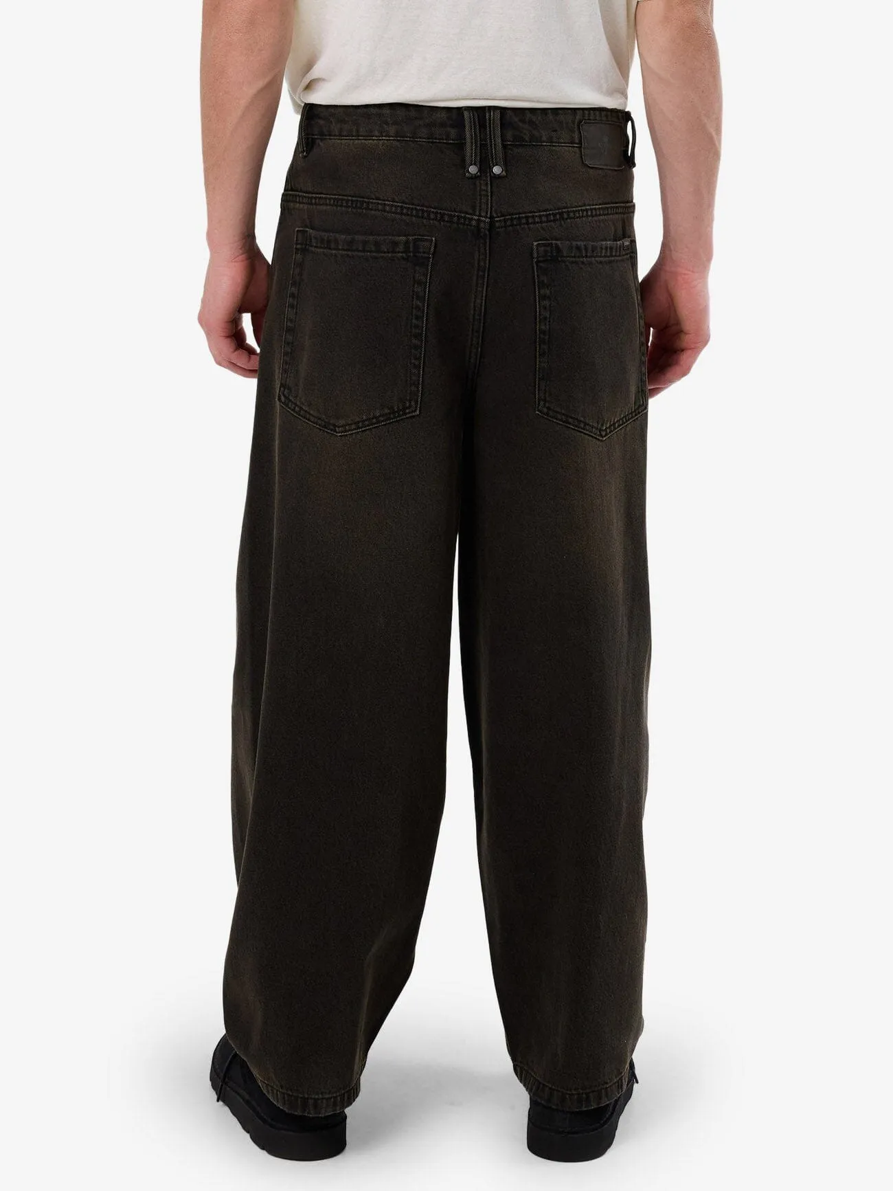 Barrel Leg Balloon Baggy Denim Jean - Dirty Olive Black