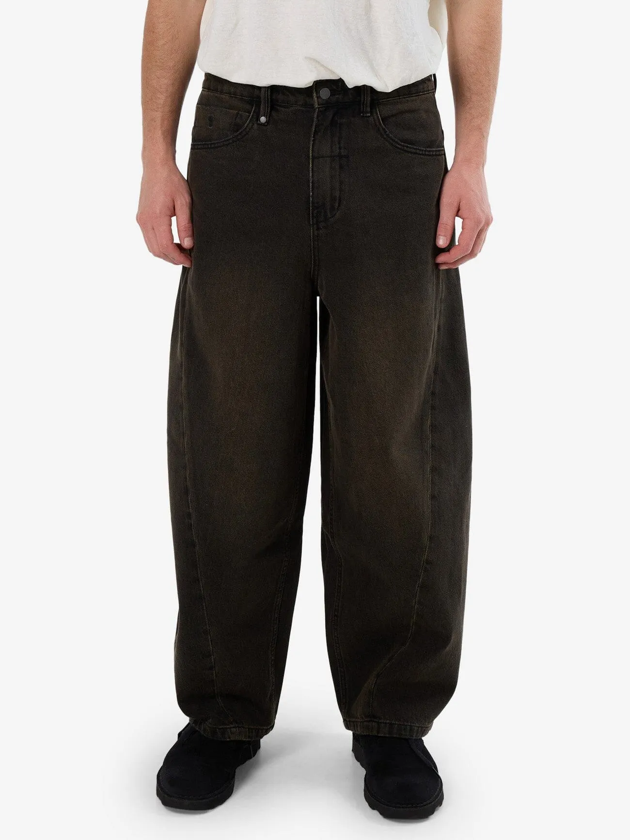 Barrel Leg Balloon Baggy Denim Jean - Dirty Olive Black