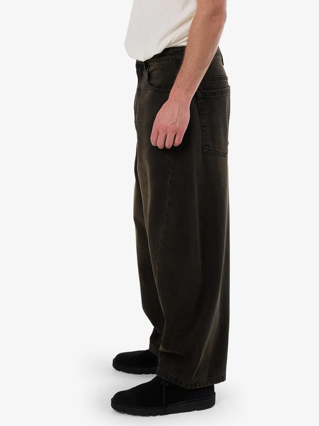 Barrel Leg Balloon Baggy Denim Jean - Dirty Olive Black