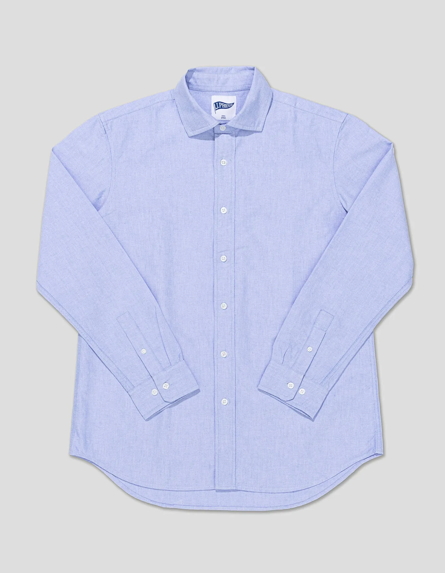BLUE ENZYME-WASHED OXFORD SPREAD COLLAR SHIRT