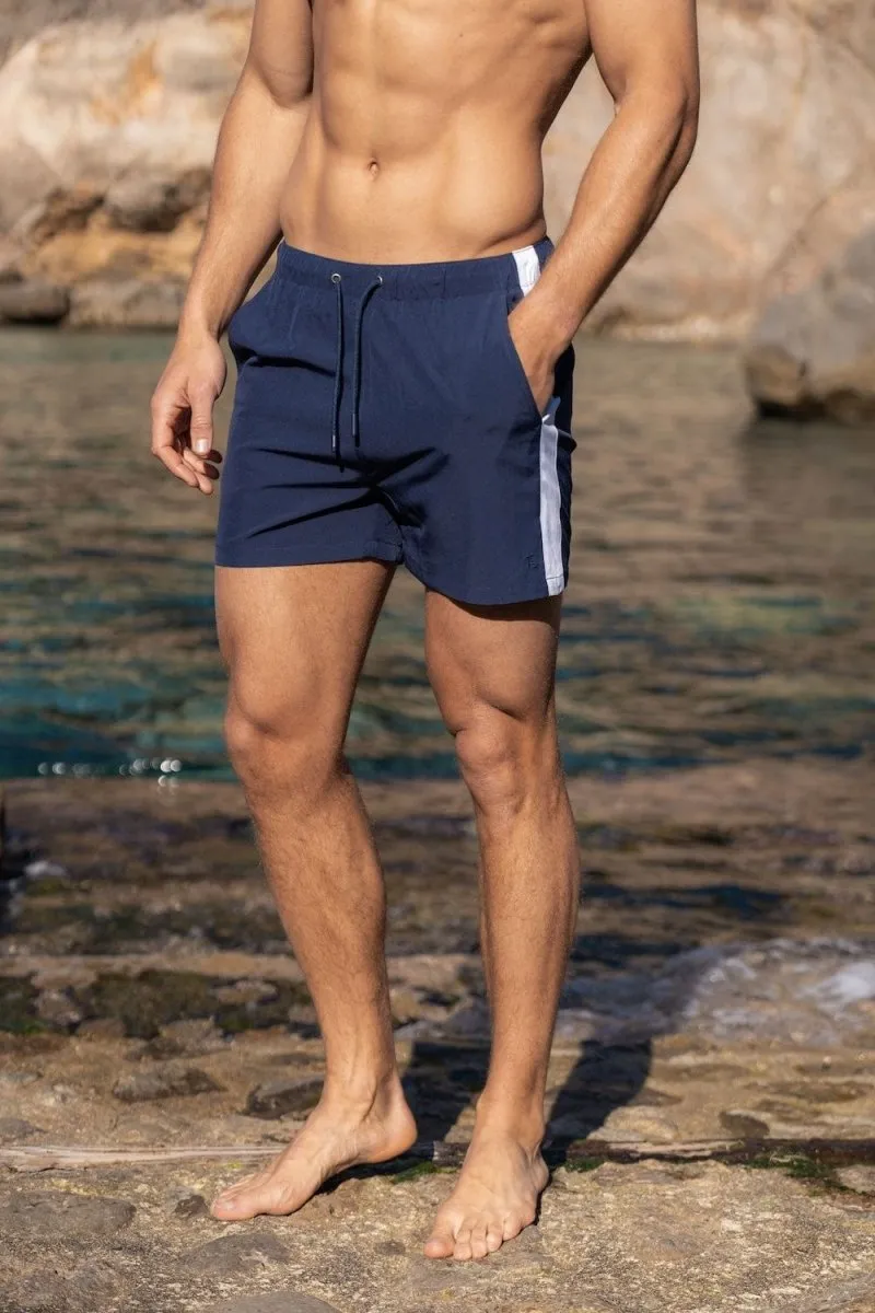 Bold Side Stripe Swim Short in Navy