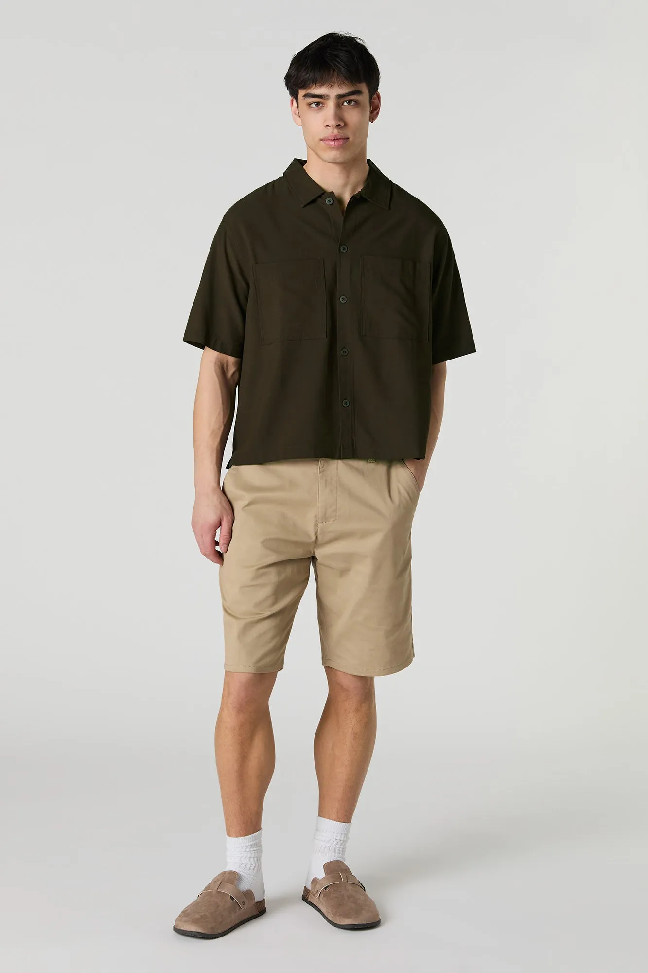 Boxy Button-Up Short Sleeve Top