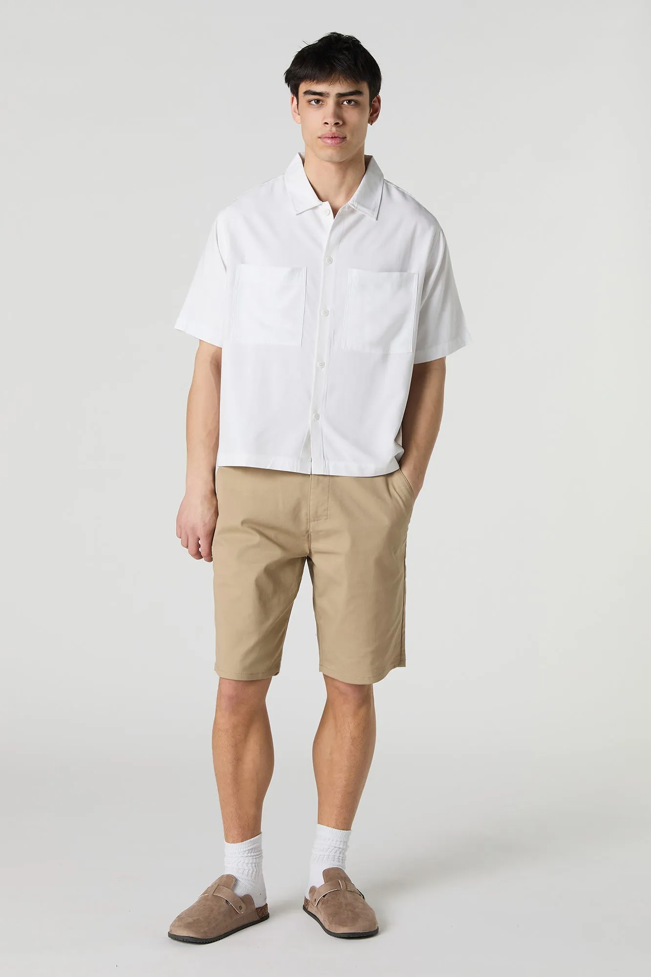 Boxy Button-Up Short Sleeve Top