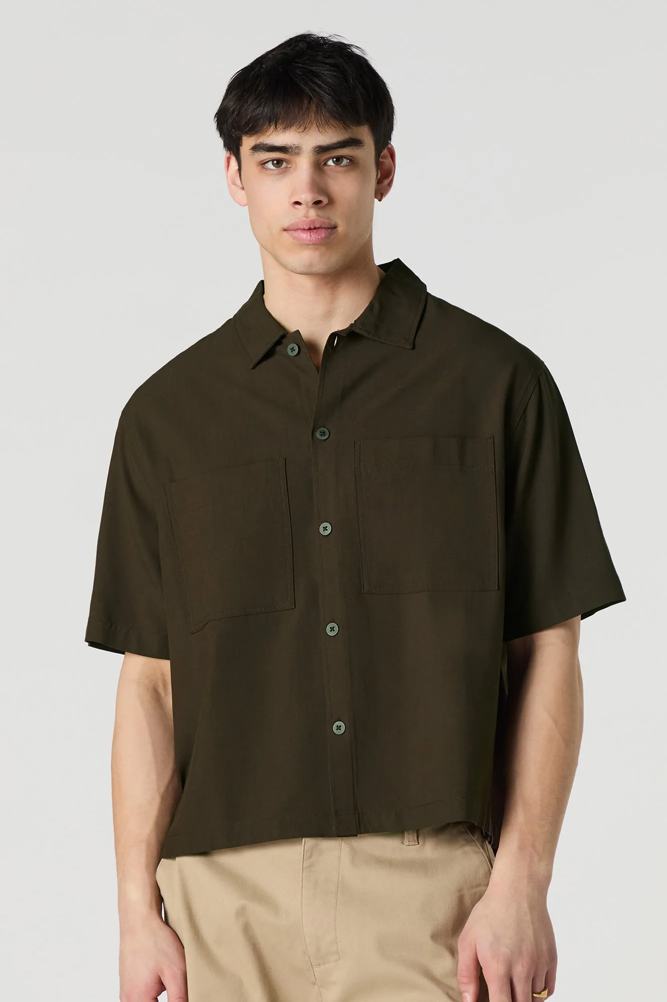 Boxy Button-Up Short Sleeve Top