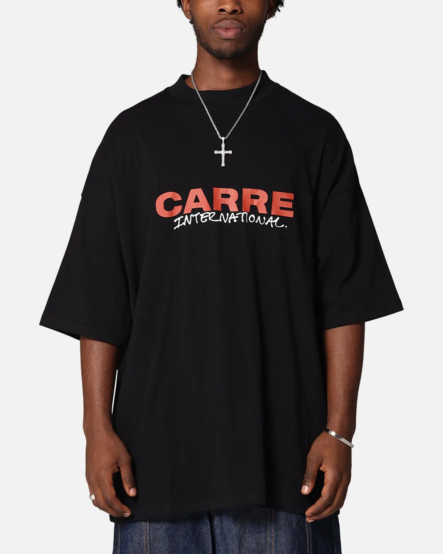 Carre Handdrawn Mock Neck T-Shirt Black