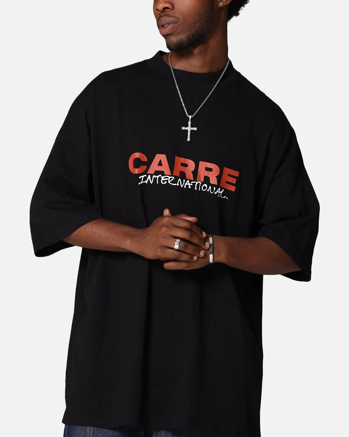 Carre Handdrawn Mock Neck T-Shirt Black