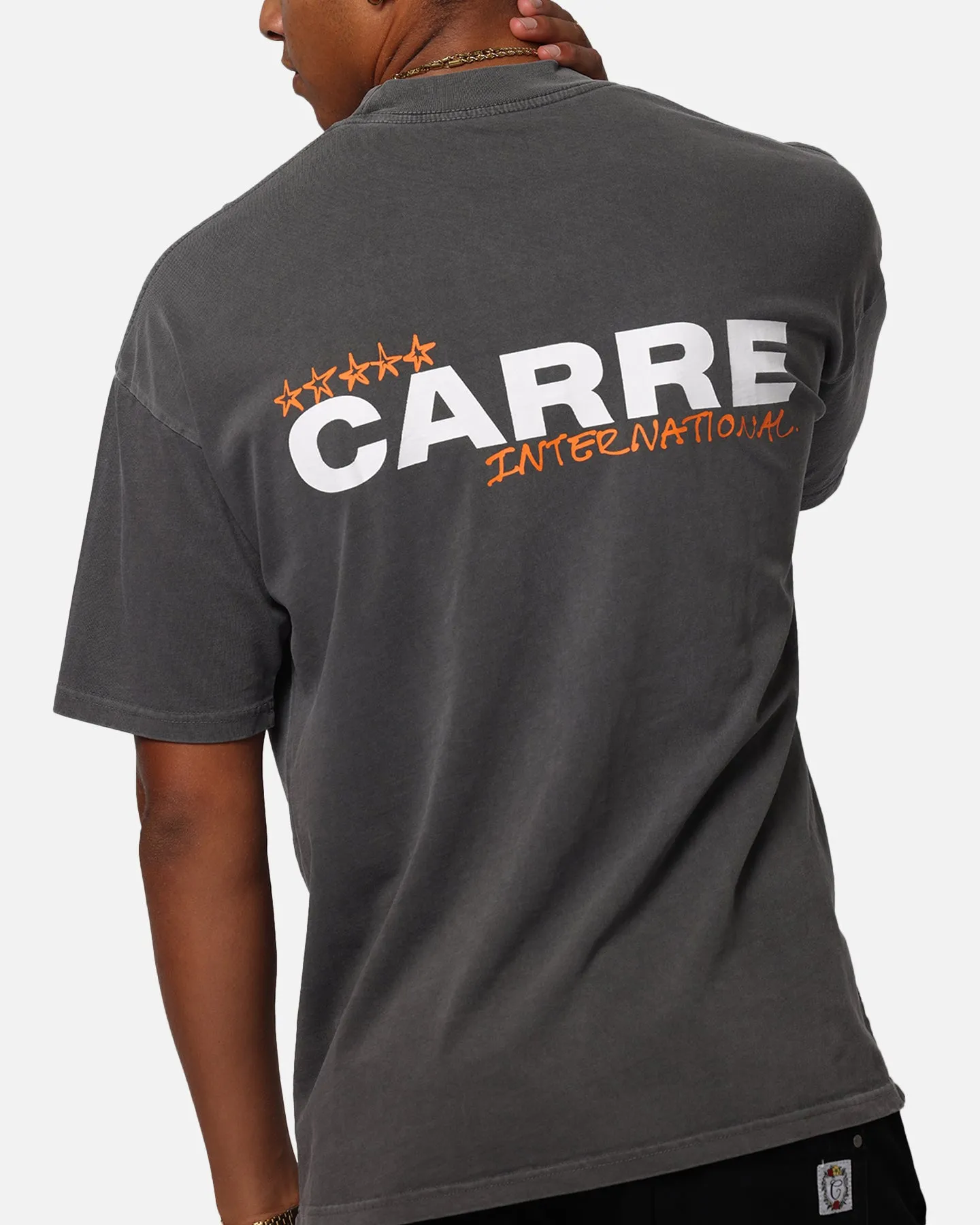 Carre Handdrawn Mock Neck T-Shirt Washed Charcoal