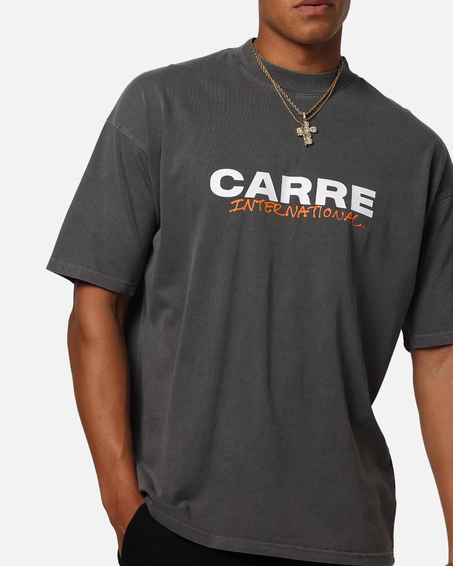 Carre Handdrawn Mock Neck T-Shirt Washed Charcoal
