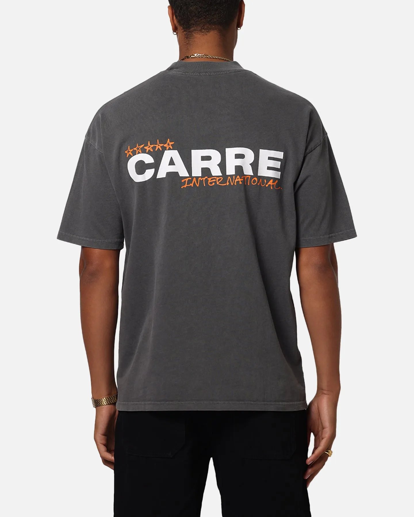 Carre Handdrawn Mock Neck T-Shirt Washed Charcoal