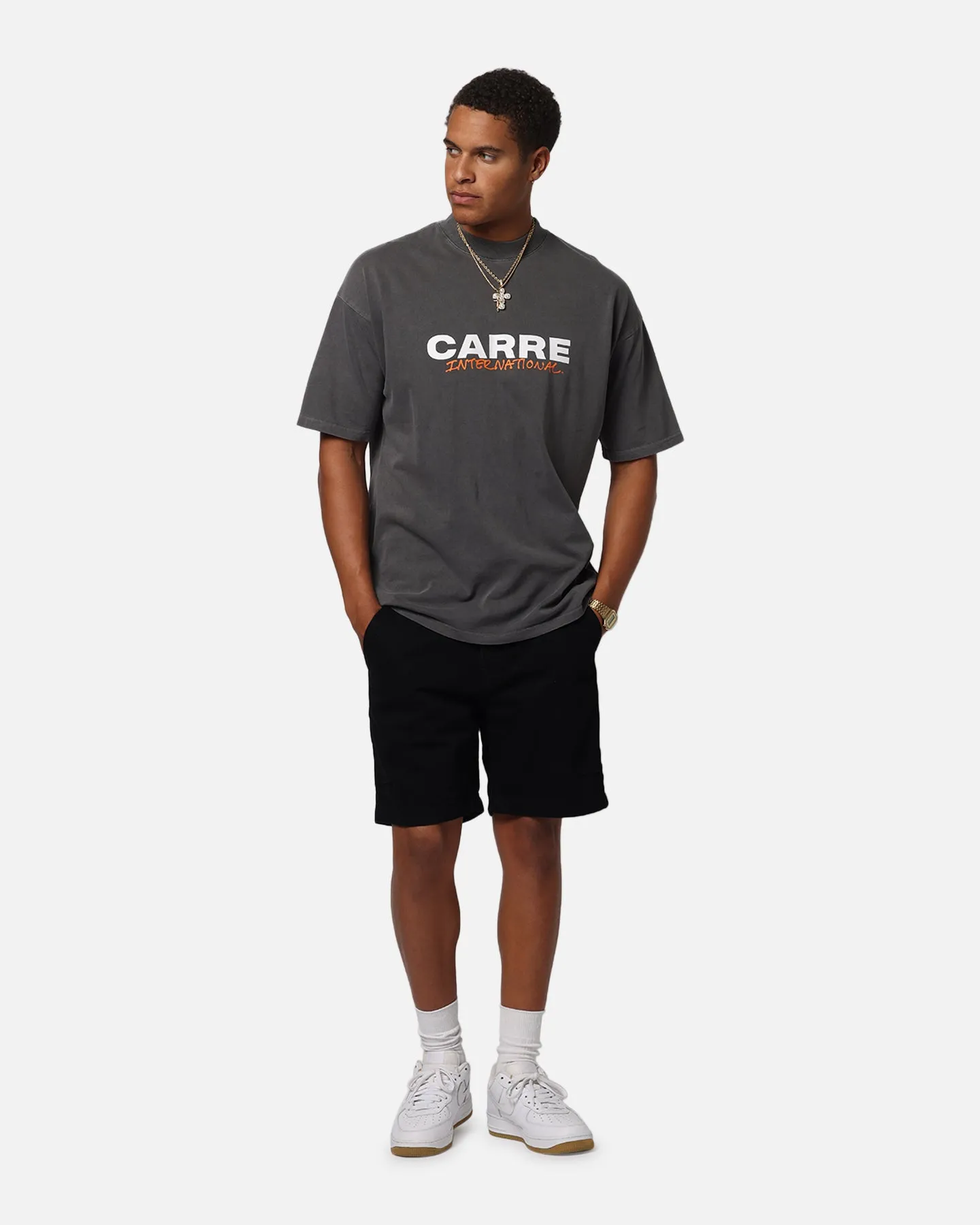 Carre Handdrawn Mock Neck T-Shirt Washed Charcoal