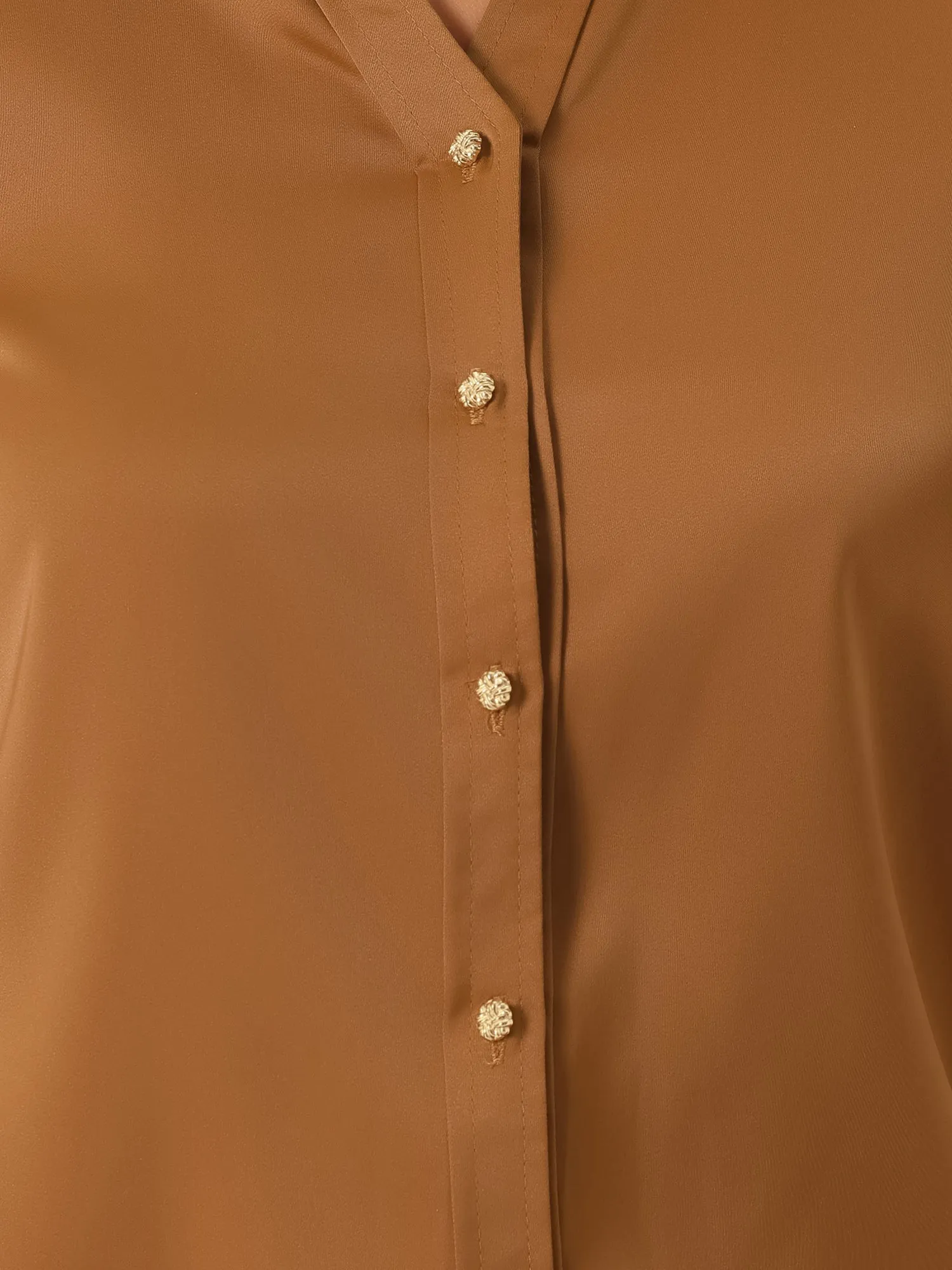 Collar Satin Button Down Long Sleeve Work Office Shirt