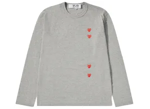Comme des Garçons Play Multi Heart Long Sleeve T-Shirt in Grey xld