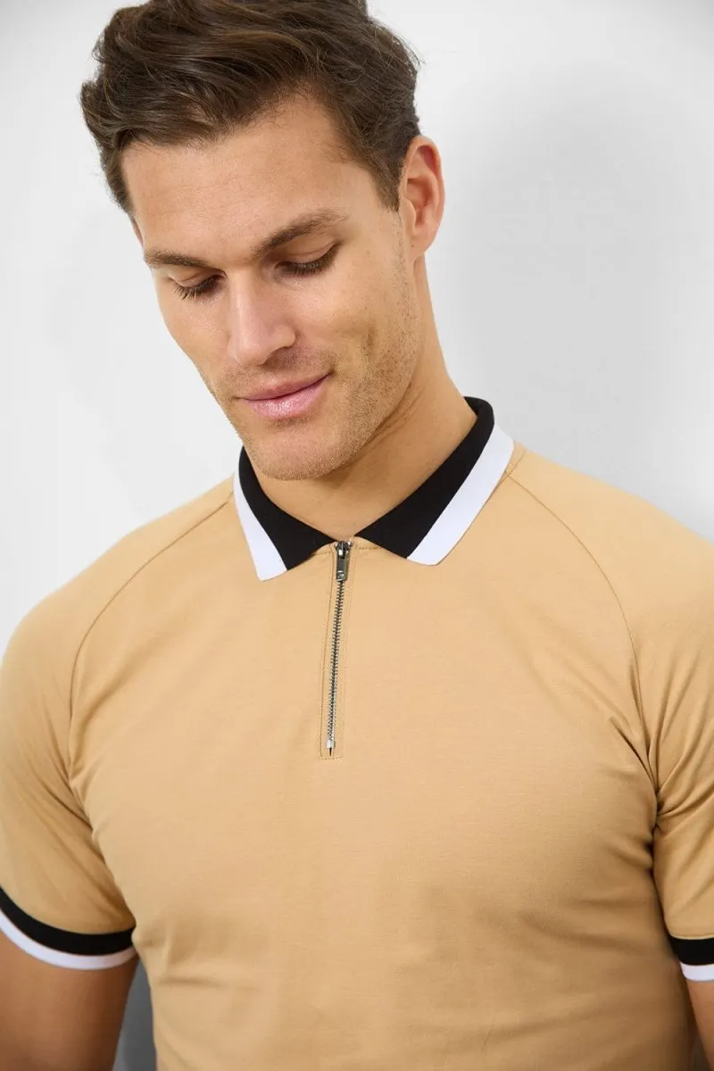 Contrast Collar Polo Shirt in Caramel