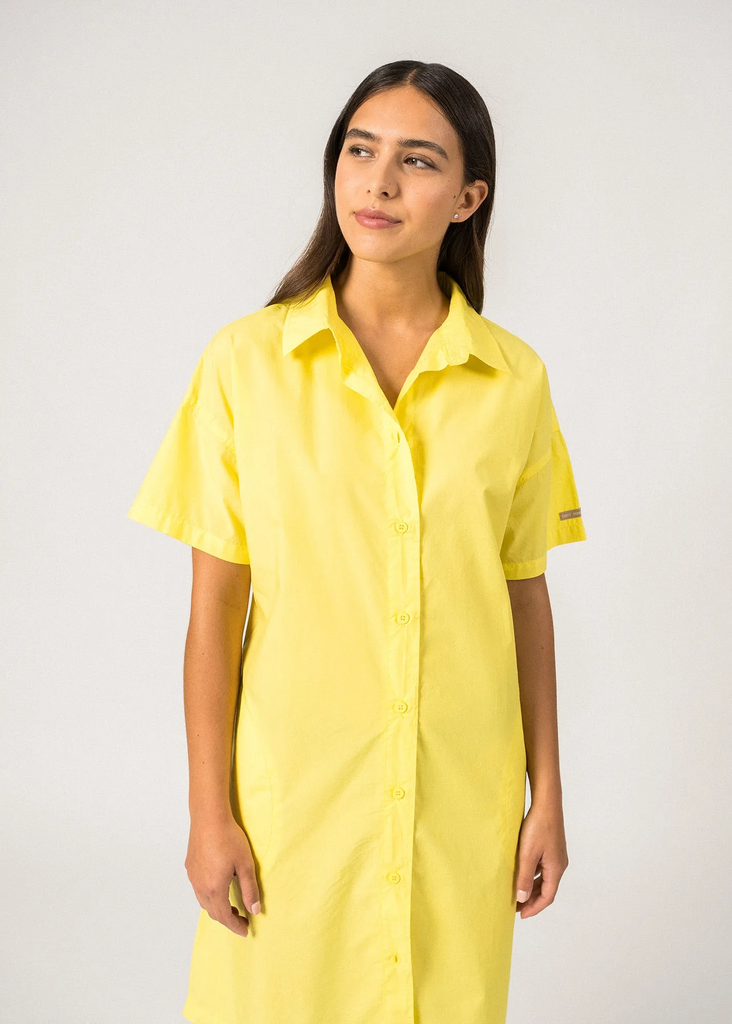 CORALIE - Oversized Shirt Dress with ¾ Sleeve | lightweight Cotton | 100% Cotton (YELLOW)