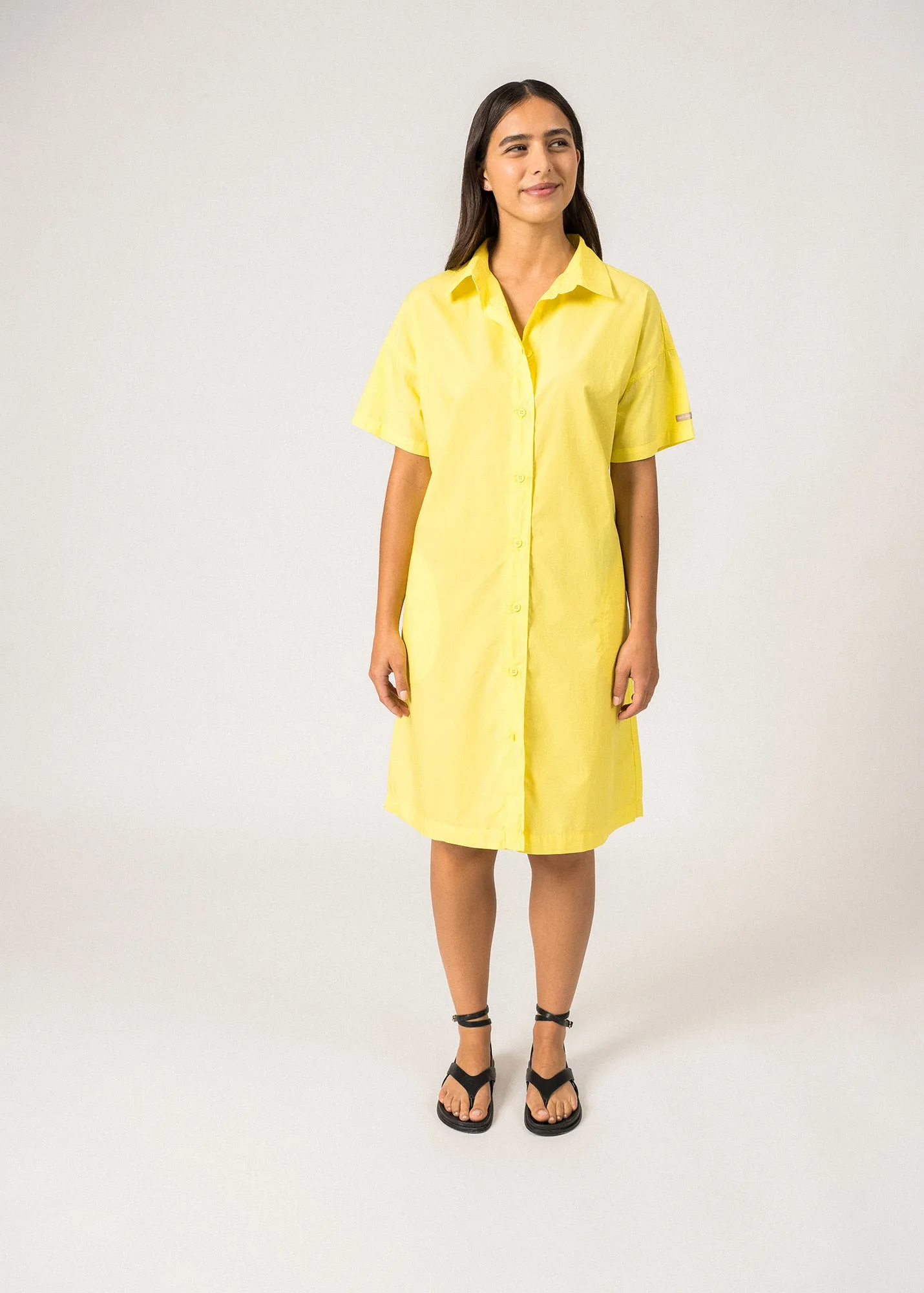 CORALIE - Oversized Shirt Dress with ¾ Sleeve | lightweight Cotton | 100% Cotton (YELLOW)