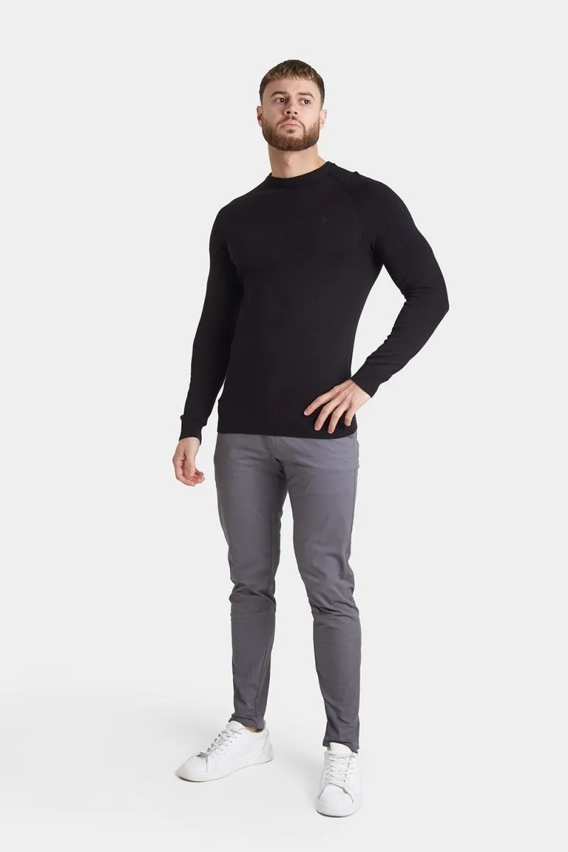 Cotton Crew Neck Sweater in Black