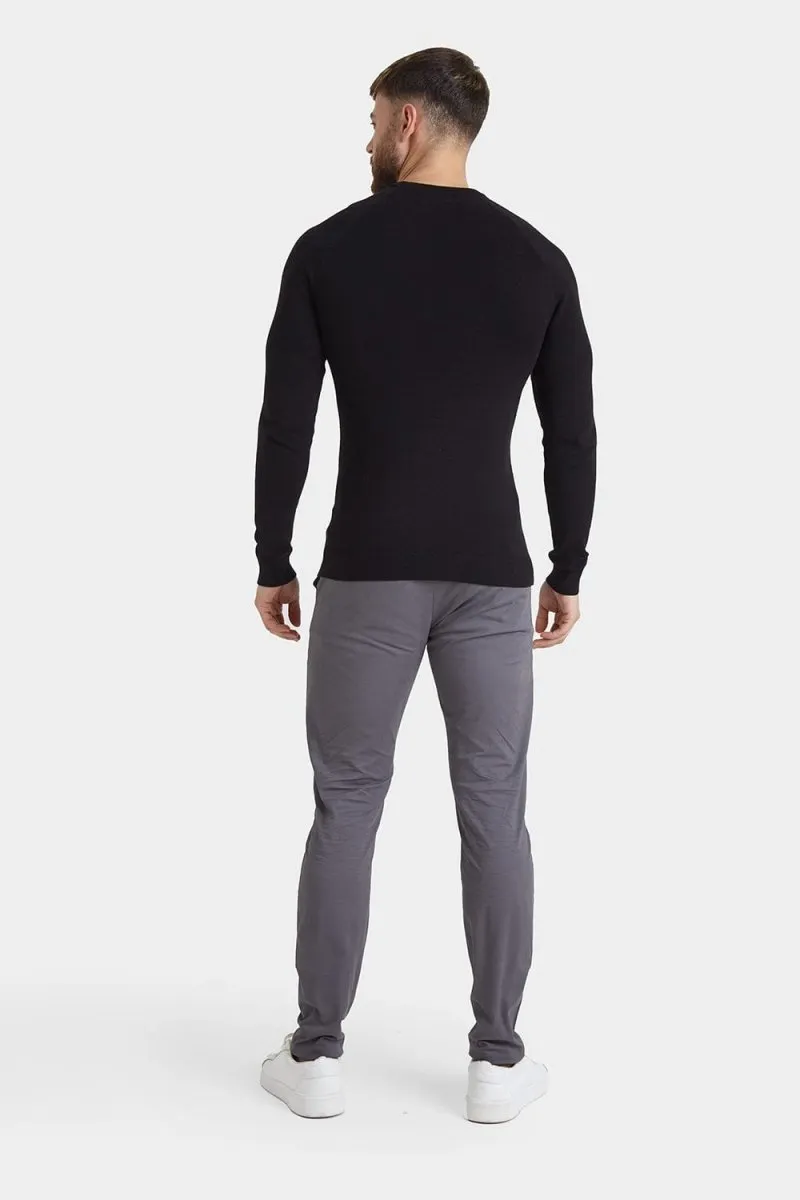 Cotton Crew Neck Sweater in Black