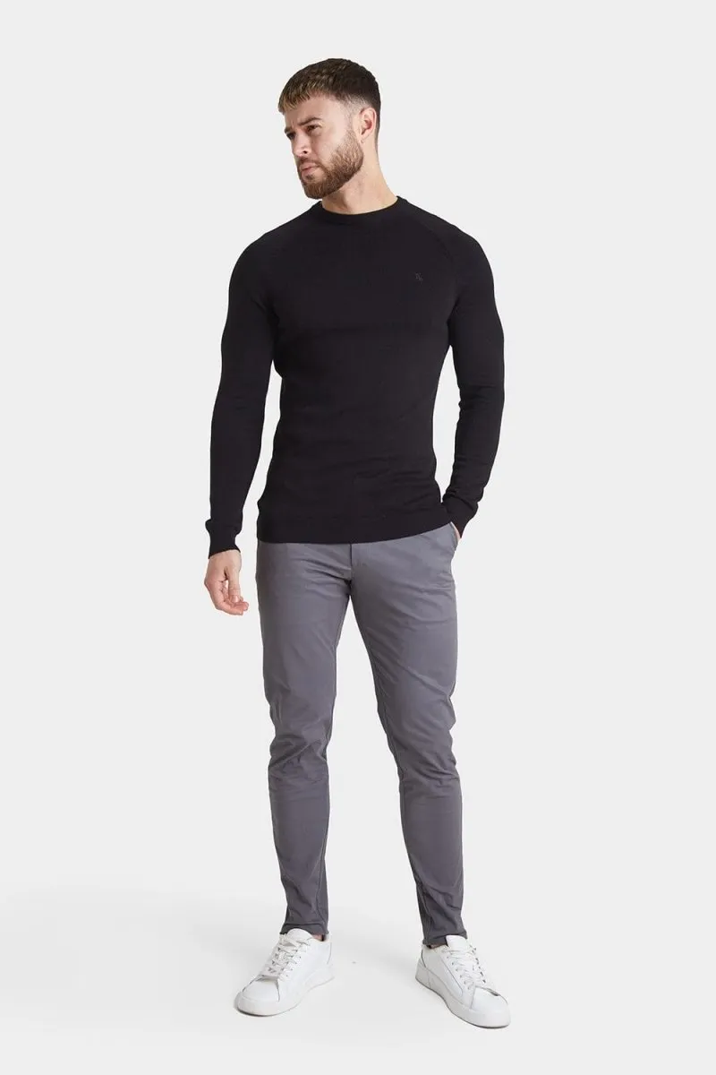 Cotton Crew Neck Sweater in Black