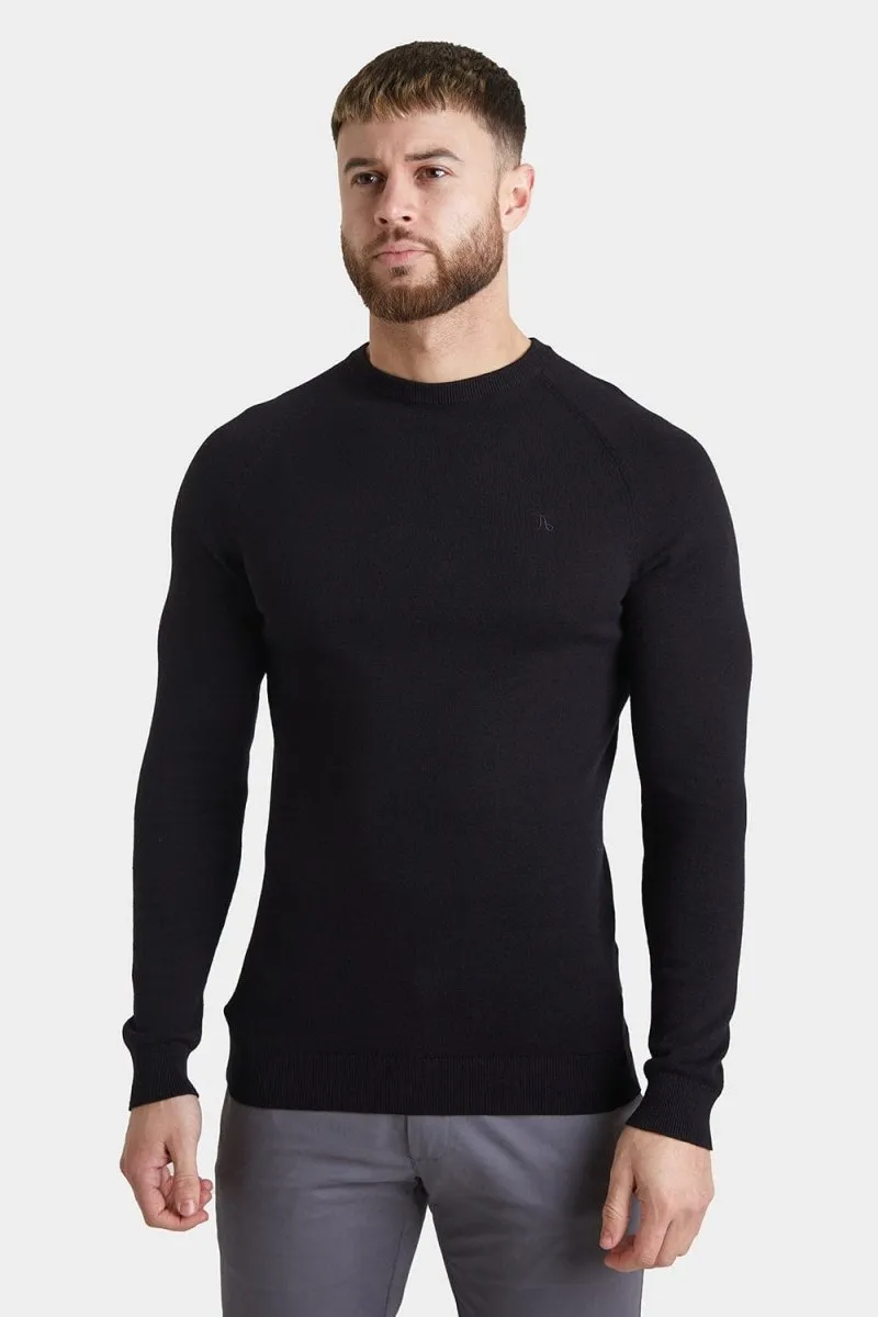 Cotton Crew Neck Sweater in Black