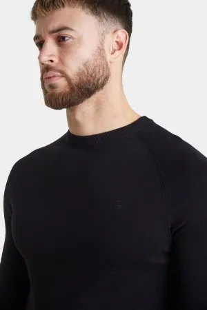 Cotton Crew Neck Sweater in Black