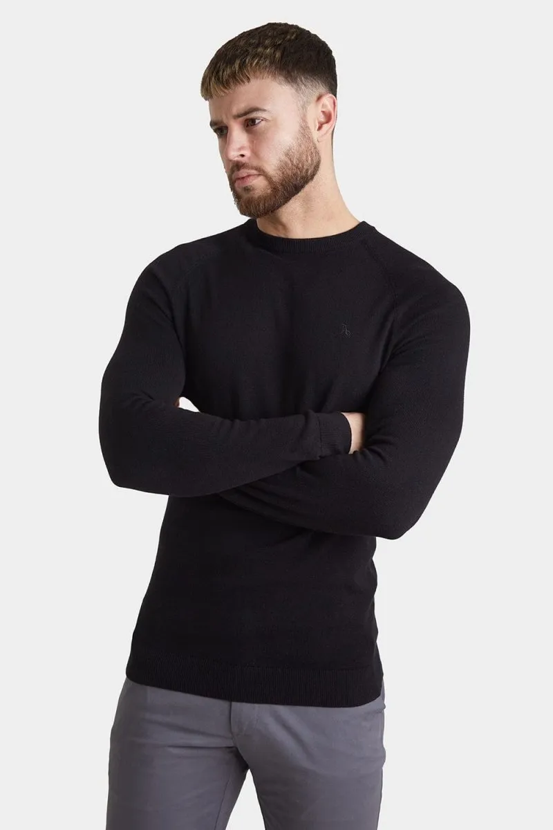 Cotton Crew Neck Sweater in Black