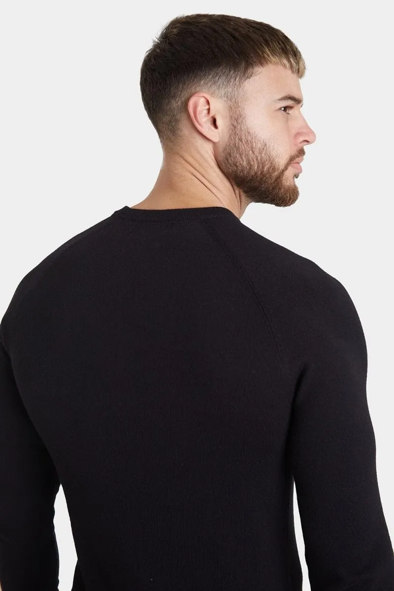 Cotton Crew Neck Sweater in Black