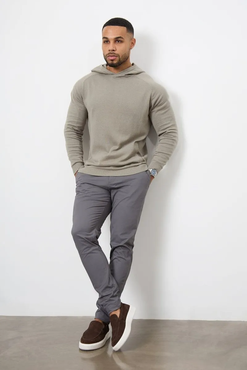 Cotton Knitted Hoodie in Soft Khaki