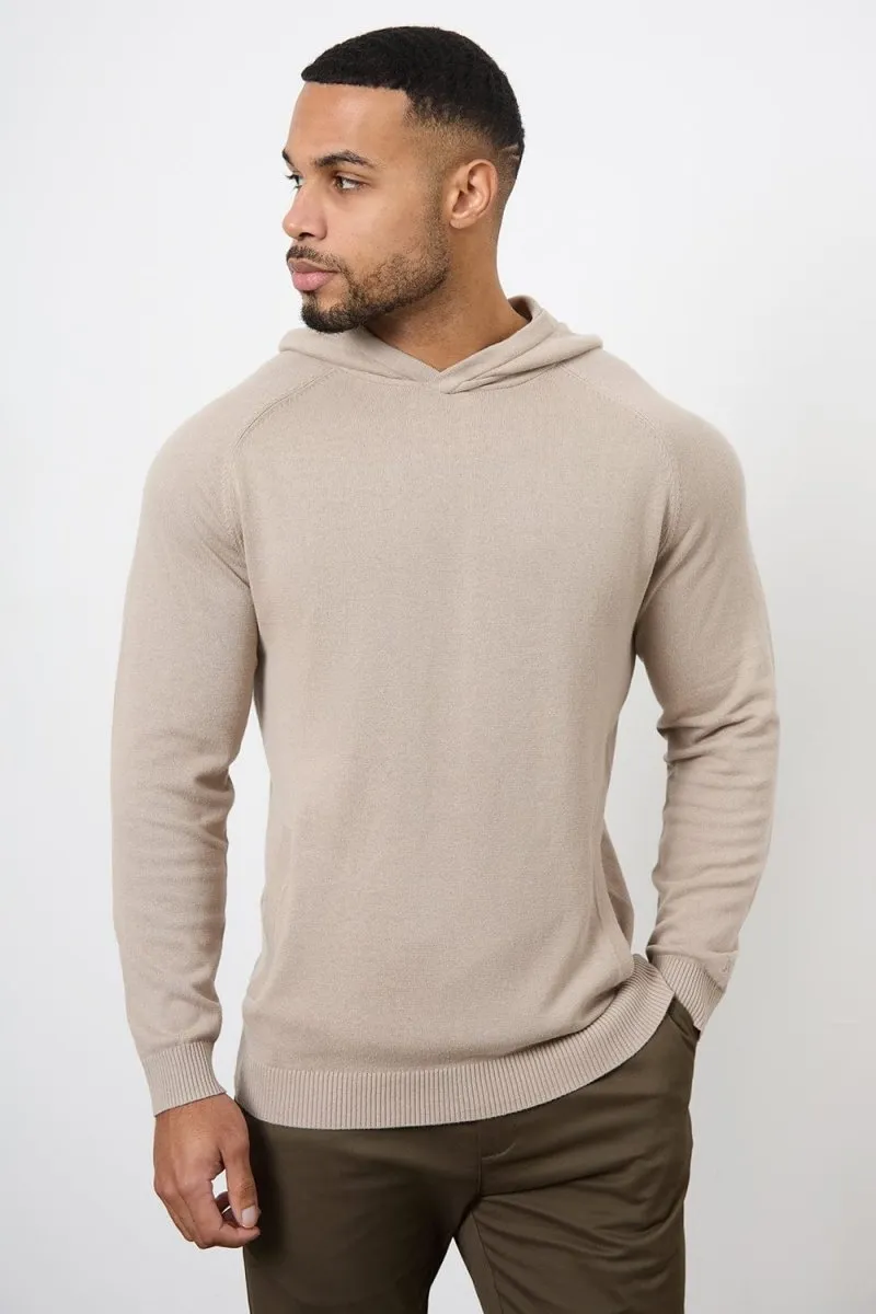 Cotton Knitted Hoodie in Stone
