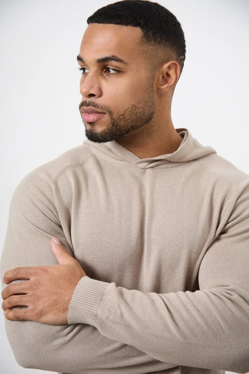 Cotton Knitted Hoodie in Stone