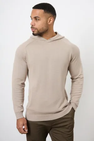 Cotton Knitted Hoodie in Stone