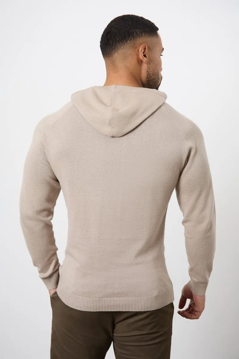 Cotton Knitted Hoodie in Stone