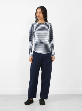 Earth Charlotte Long Sleeve T-Shirt Navy and White