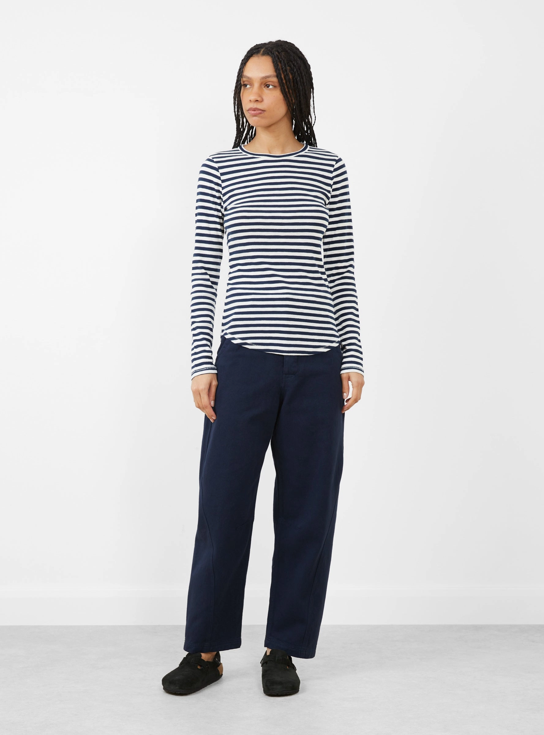 Earth Charlotte Long Sleeve T-Shirt Navy and White