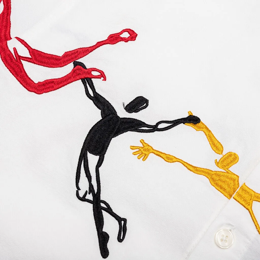 Embroidered Figures Button Up - White