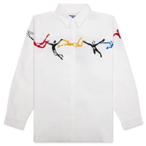 Embroidered Figures Button Up - White