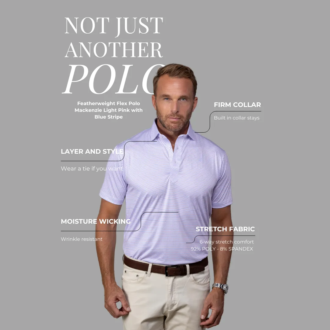 Featherweight Flex Polo Mackenzie Light Pink with Blue Stripe