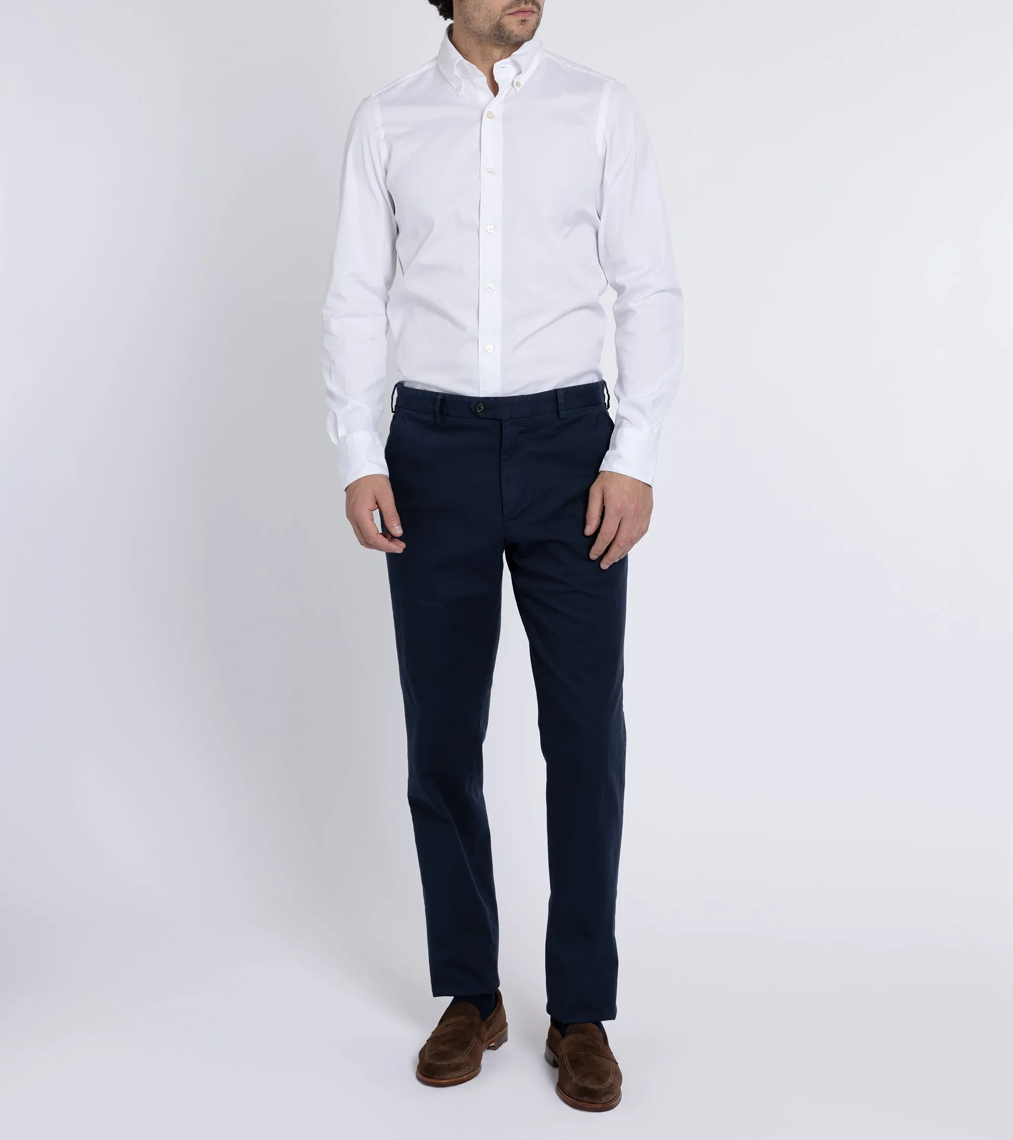 Finamore Gaeta Classic Cotton Leonardo Button Down Sport Shirt: Fine Oxford White