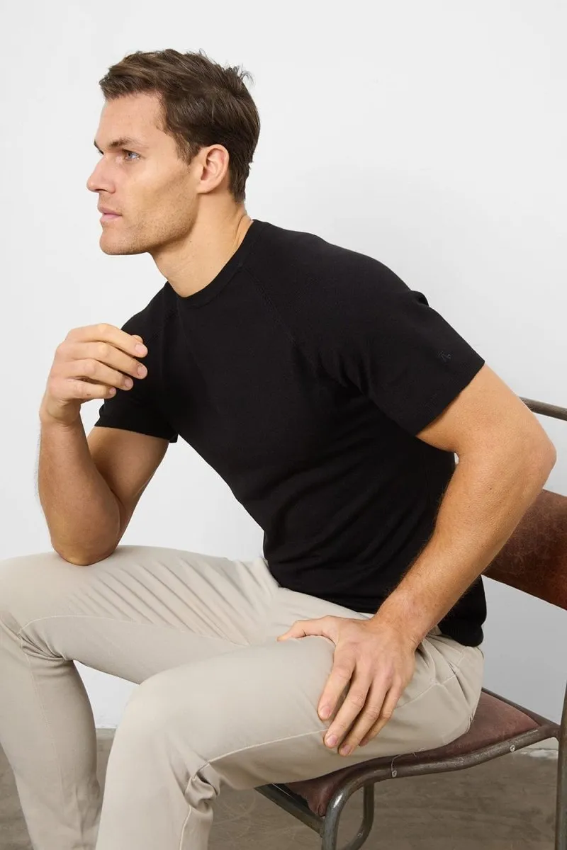 Fine Gauge Knitted T-Shirt in Black
