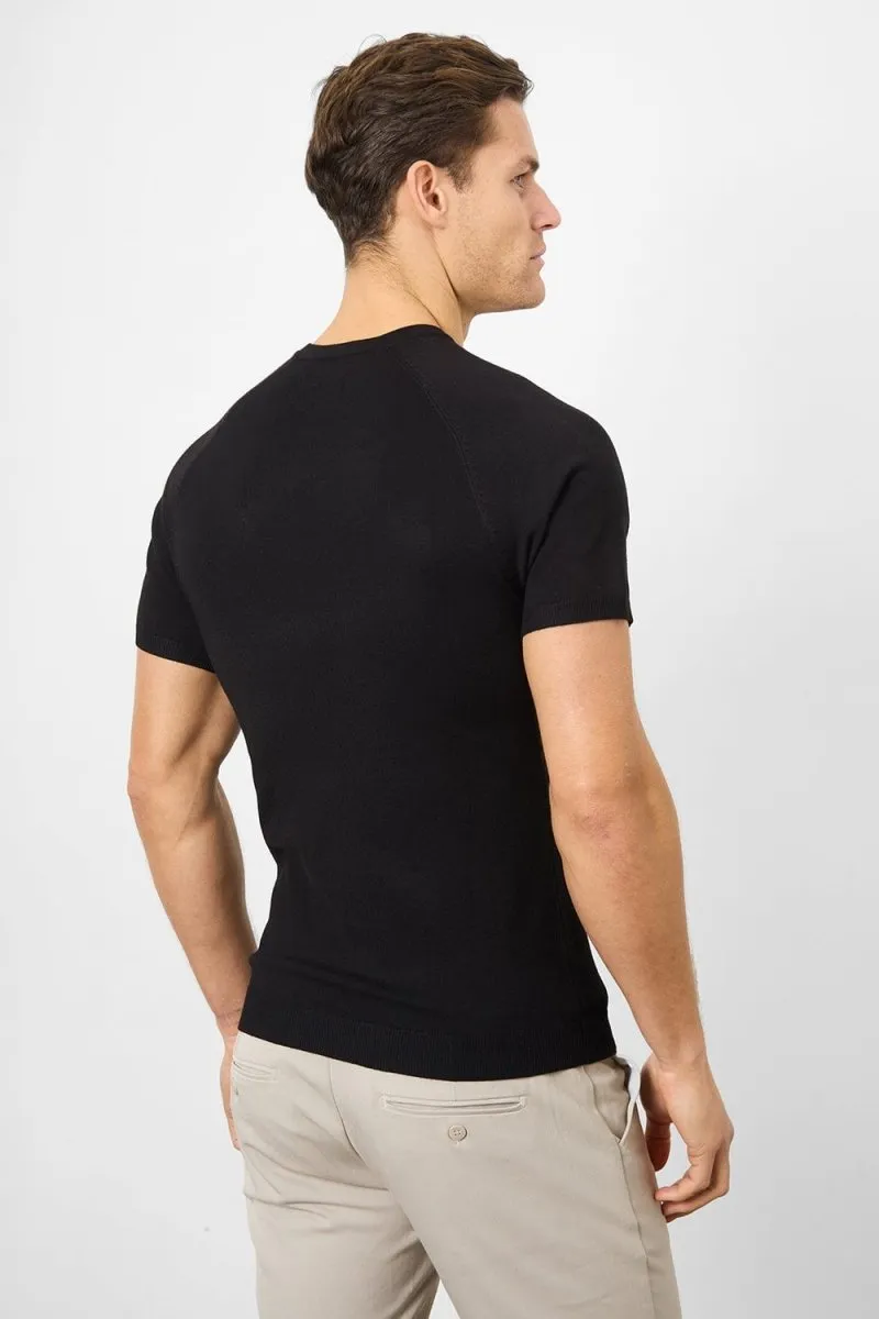 Fine Gauge Knitted T-Shirt in Black