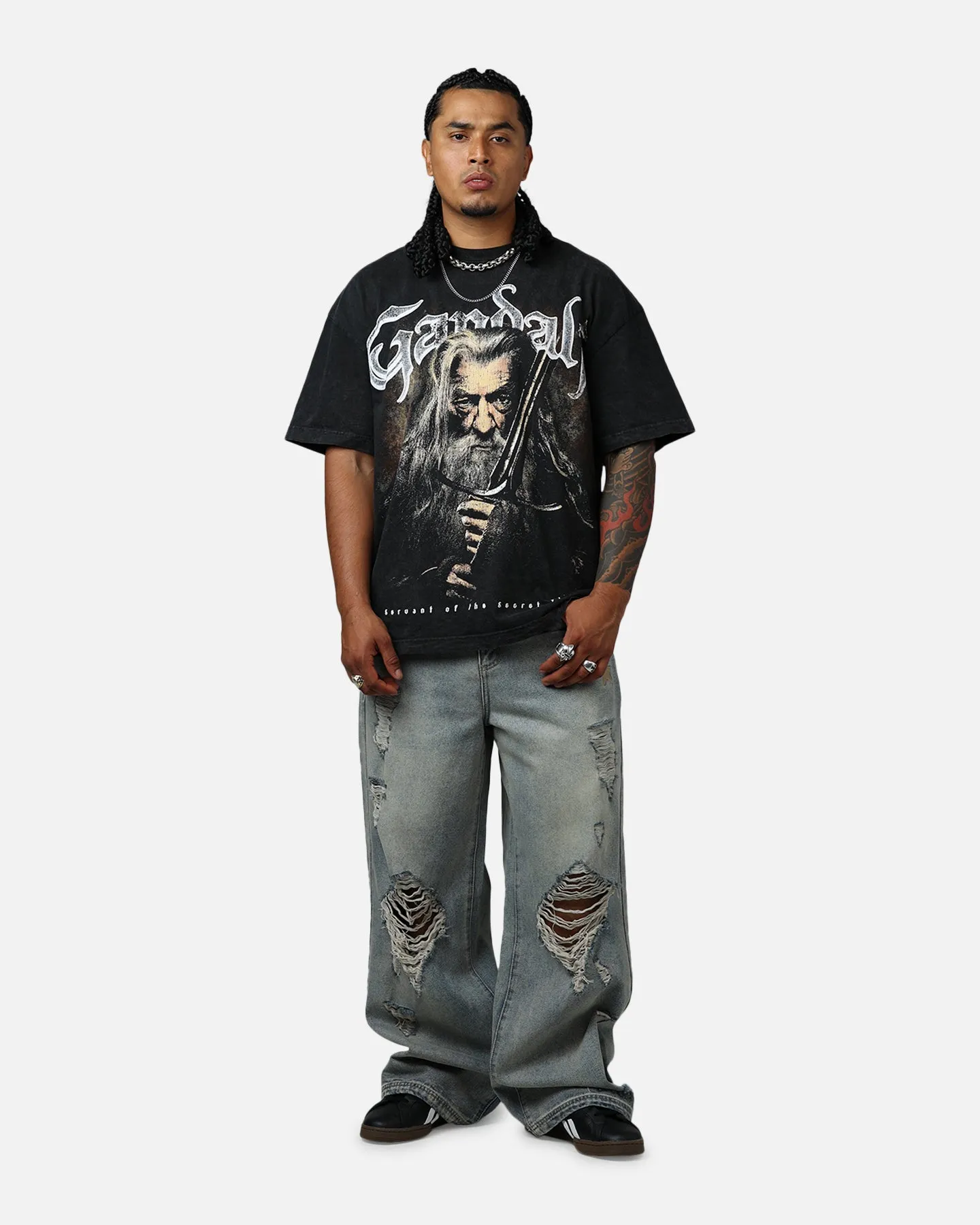 Goat Crew X Lord Of The Rings Gandalf Fire Vintage T-Shirt Black Acidwash