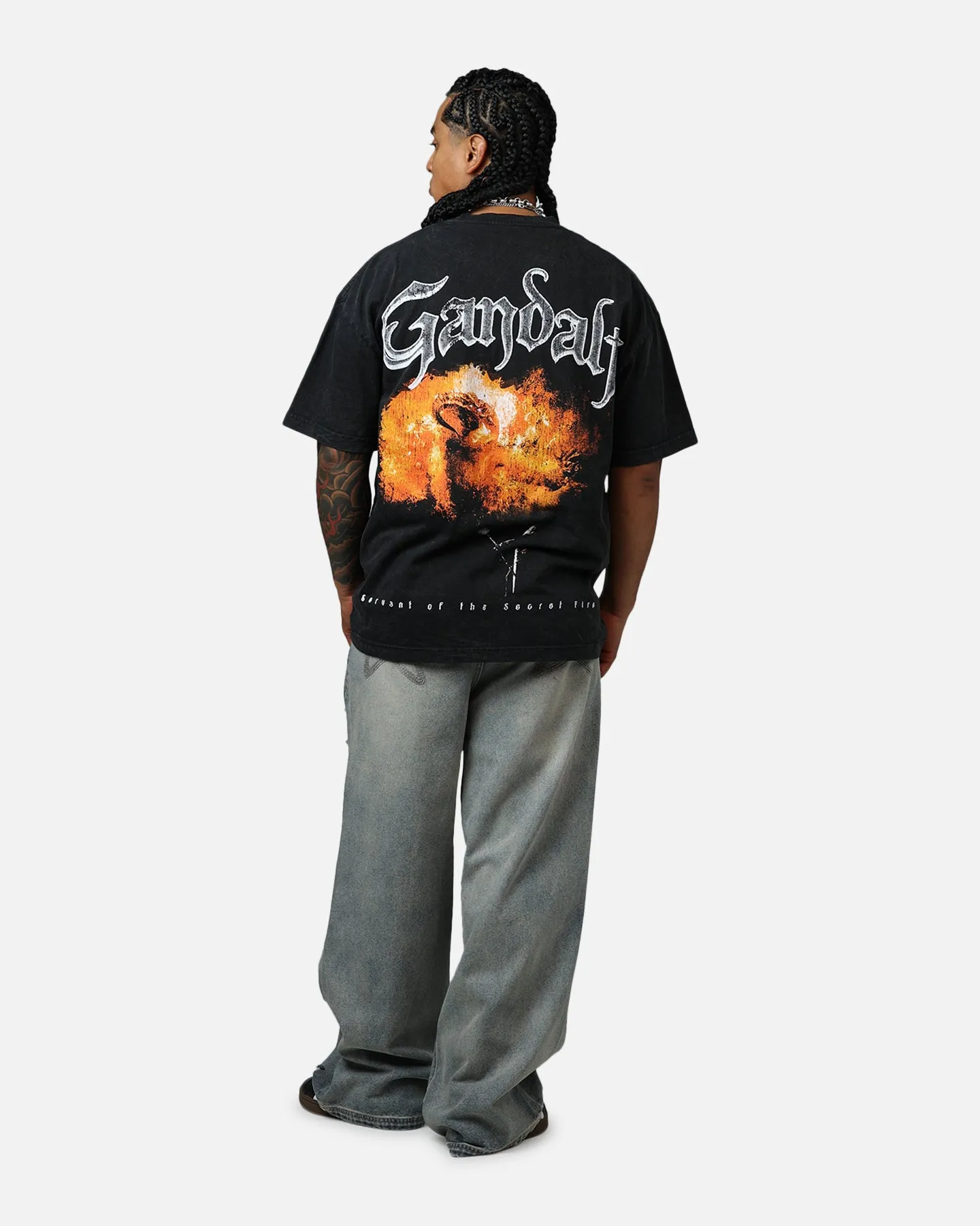 Goat Crew X Lord Of The Rings Gandalf Fire Vintage T-Shirt Black Acidwash