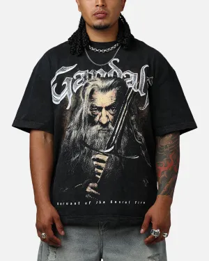Goat Crew X Lord Of The Rings Gandalf Fire Vintage T-Shirt Black Acidwash